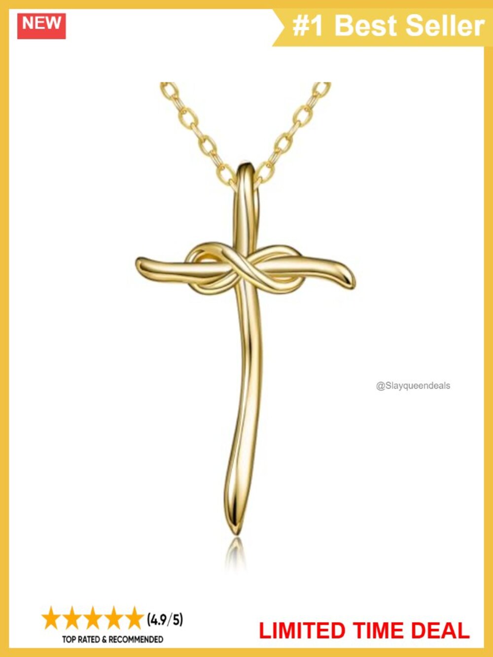 14K Gold Toned Infinity Cross Necklace Y-Shaped Pendant Faith Jewelry